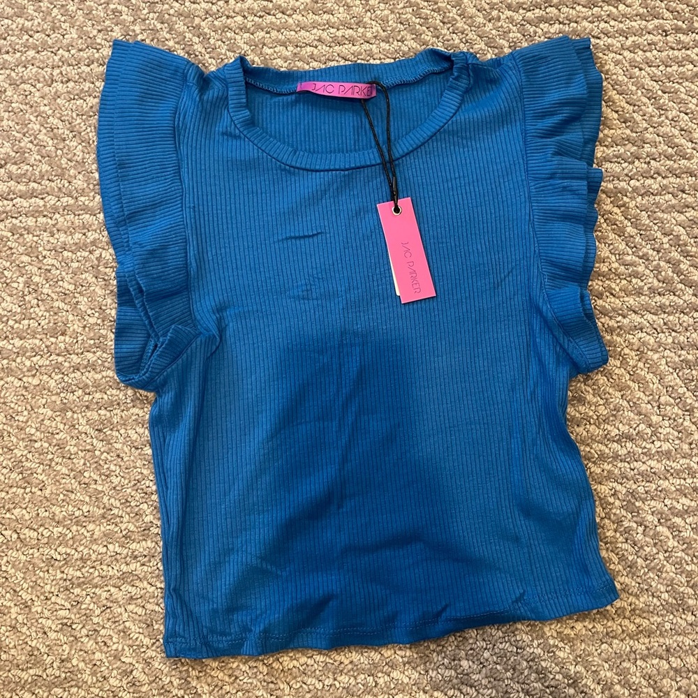Brand new JAC PARKER top with ruffle cap sleeve